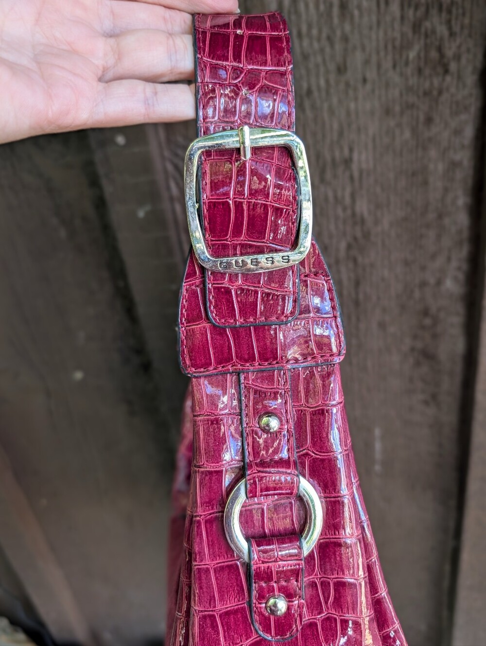 Guess Y2K Vintage Pink Red Faux Crocodile Mcbling Shoulder Bag - Picture 6 of 8